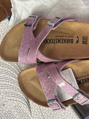 Birkenstock Lavender Glitter Arizona-Style Sandals with Silver Buckles